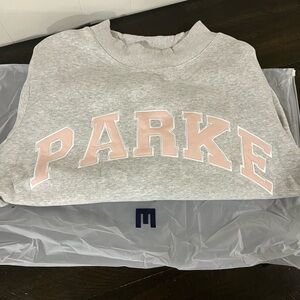 Parke Women's Light Gray and Pink Mockneck Sweater Sweatshirt